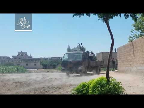تصدي فيلق الرحمن بالرشاشات الثقيلة للطيران الحربي في سماء الغوطة الشرقية في ريف دمشق ضمن معركة "ولا تحزنوا"