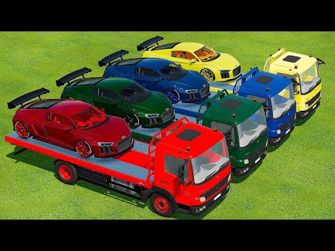 TRANSPORT AUD R8 CARS, HARVEST & LOAD WITH DEUTZ FAHR TRACTORS - Farmin Simulator 22