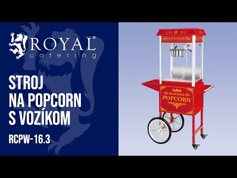Video - Stroj na popcorn s vozíkom - červený