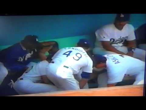 Tim Wallach Slams Hard Into Roof Of Dodger Dugout