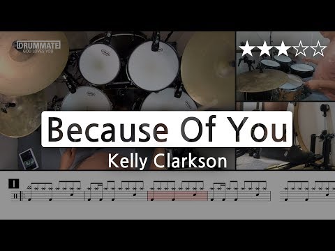 [Lv.14] Because Of You - Kelly Clarkson  (★★★☆☆) Pop Drum Cover Score book Sheet Lessons Tutorial