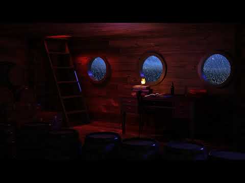 Pirate Ship Cabin Ambience | Thunderstorm, Heavy Rain, Wind Storm, Ocean Waves, Wood Creaking
