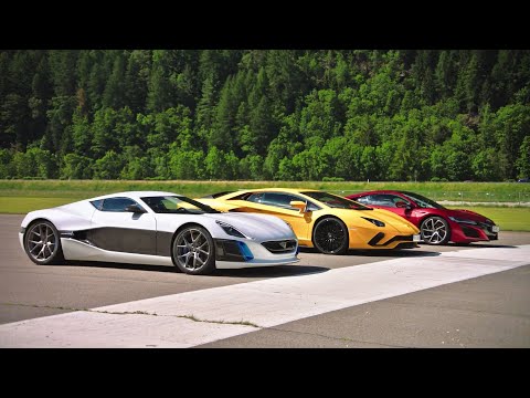 Thumbnail for Grand Tour DragRace:Lamborghini Aventador S vs Rimac Concept One vs Honda NSX by Honda Grace, Lamborghini, Honda Concept D, Lamborghini Concept S, Honda NSX, Honda EV Concept, Lamborghini Aventador