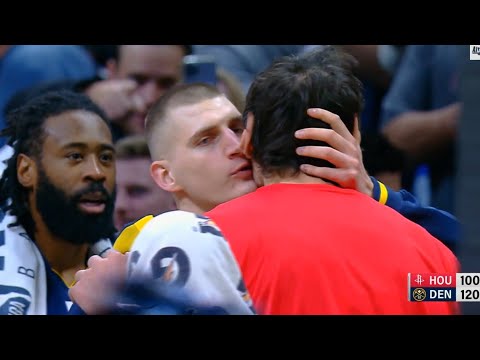Nikola Jokic kisses Boban Marjanovic and DeAndre Jordan had to do the same 😂