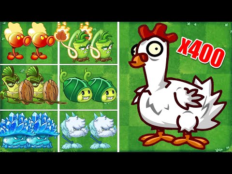 PVZ 2 Challenge - 10 Plants Max Vs 400 Zombies Chickens - How Many Plants Will Win?