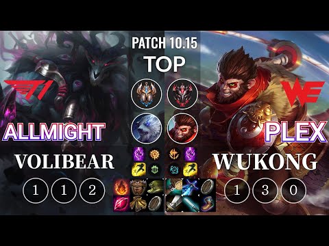T1 Allmight Volibear vs WE Plex Wukong Top - KR Patch 10.15