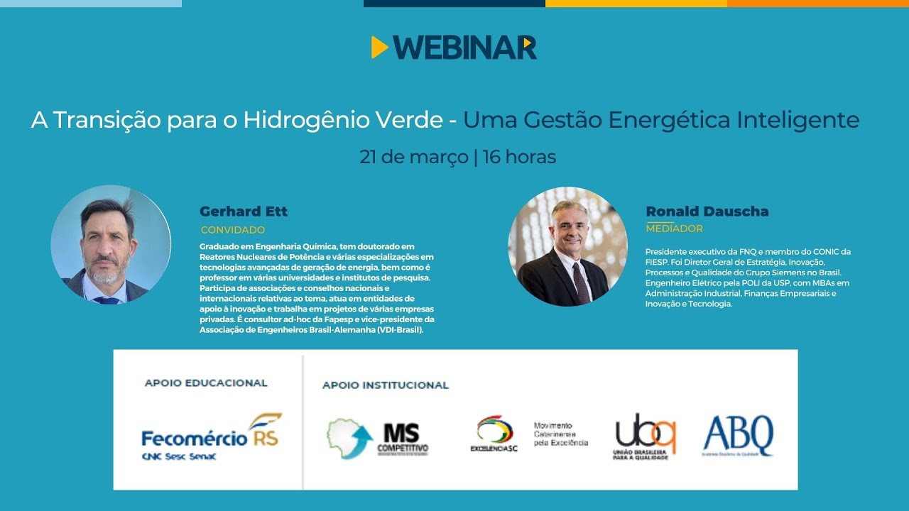 Webinar "A transição para o Hidrogênio Verde - A Gestão Energética Inteligente"