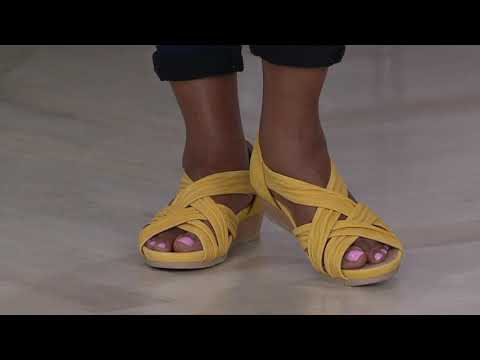 Earth Scrunched Nubuck Cross-Strap Wedges - Ficus Gemini on QVC