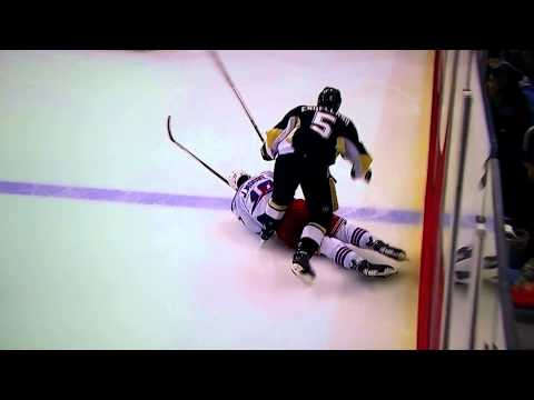 Deryk Engelland throws a massive hit on John Moore