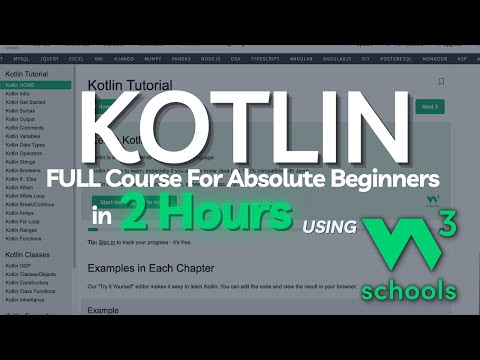 W3Schools Kotlin Full course in 2 Hours | Kotlin for Absolute Beginners using W3Schools