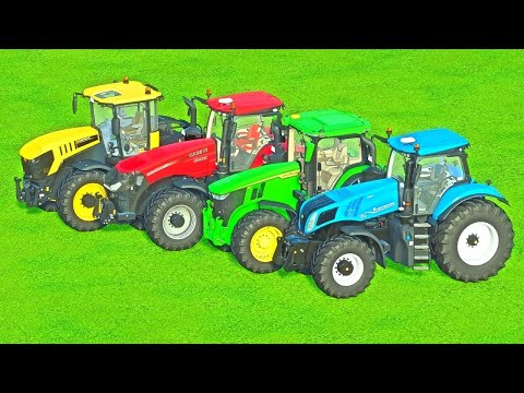 TRANSPORTING JOHN DEERE VS CASE VS NEW HOLLAND VS JCB COLORED TRACTORS PARKOUR! Farming Simulator 22