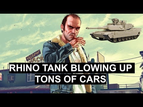 GTA V Trevor using a Rhino Tank to blow up cars