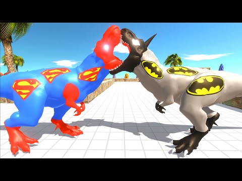 SUPERMAN T-REX vs BATMAN T-REX DEATH RUN - Animal Revolt Battle Simulator