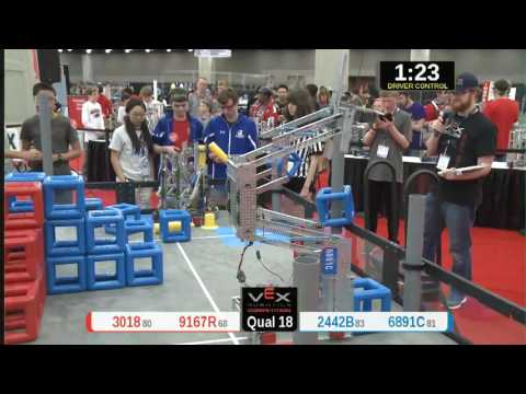 2015 VRC Tech Q18 - 3018 9167R vs 2442B 6891C - 44 to 36 - VEX Worlds 2015 - Technology Division