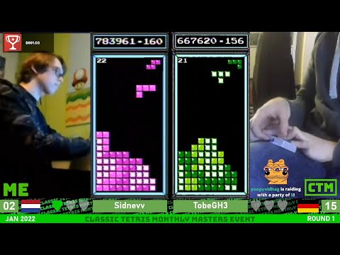 TAP'S NOT DEAD! MASTERS Rd. 1: Sidnev vs. TobeGH3 – Classic Tetris Monthly Jan. 2022 [10/15]