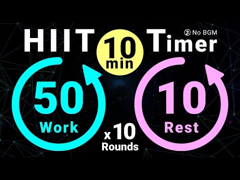 10-Minute HIIT Timer: 50s Work / 10s Rest - 10 Rounds (No BGM)