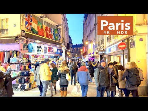 Paris France - Christmas walk in Paris, HDR Walking - 4K HDR 60 fps