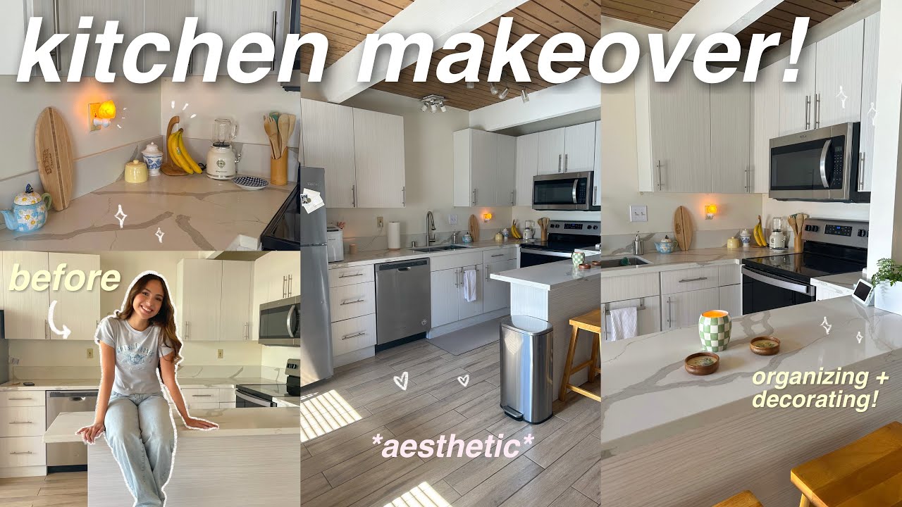 AESTHETIC KITCHEN MAKEOVER! 👩🏻‍🍳✨ DECORATE AND ORGANIZE MY NEW KITCHEN W ME!