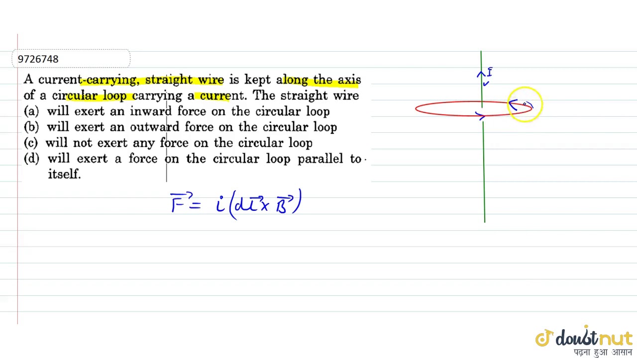 A current- carrying straight wire is kept along the axis of a circular loop carrying a current. ...