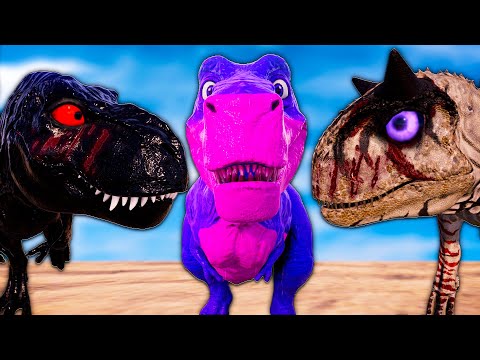 T-REX COLOR PACK vs CHOMPER vs DEMON CARNOTAURUS vs RED SPINOSAURUS - Jurassic World Evolution