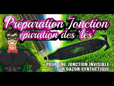 Découpe du gazon synthetique avant jonction, utile autour d un arbre