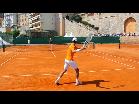 Novak Djokovic Training + Practice Match Court Level View on Clay - ATP Tennis