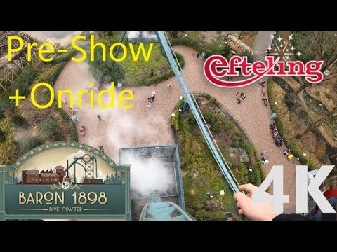 Baron 1898 - Pre-show + Onride 2020 - Efteling - B&M Dive Coaster - 1st Row - POV