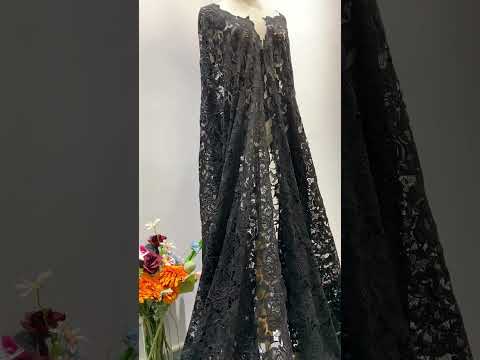 Black Floral Guipure Embroidered Lace Fabric - Evening...