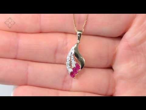B3286 - Lovely Ruby 4 x 2mm And Diamond 9K Yellow Gold Pendant