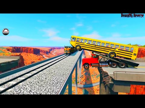 Trains vs Bus on Bridge Crashes - BeamNG Drive || Beamng crashes || Beamng train || Train Crashes