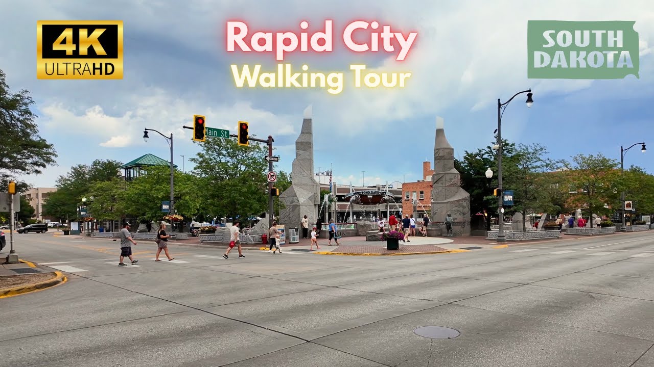 Immersive street-level walking tour through Rapid City, SD, United States, showcasing authentic urban landscapes, local architecture, and the vibrant atmosphere of the city's neighborhoods