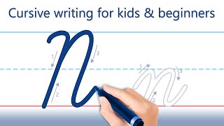 How to write letter N. Cursive writing for kids and beginners. Handwriting practice.