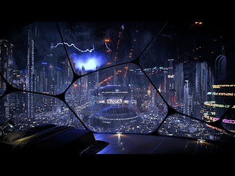 Star Wars Inspired Ambience: Rain, Thunder, and Futuristic Night Cityscape