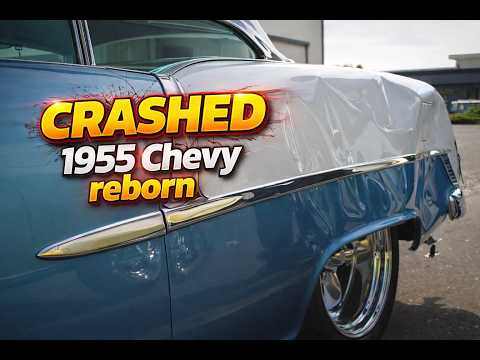 Crashed 1955 Chevy saved by MetalWorks Classic Auto Restoration. Quarter panel replacement, how to.