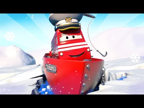 Troy der Zug -  Der Eisbrecherzug rettet Tina vorm Ertrinken - Autopolis 🚄 Cartoons für Kinder 🚓 🚒