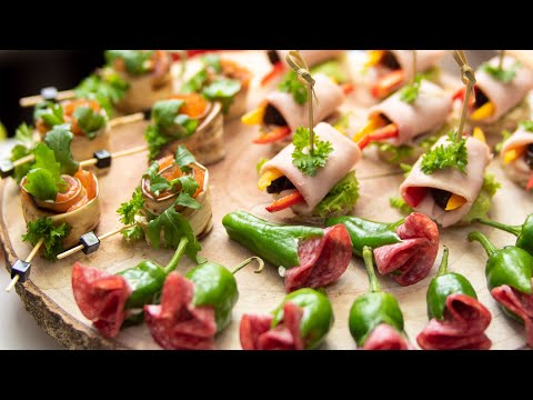 Finger Food Ideas - mini peppers, Japanese eggplants and a rolled snack on toasted bread