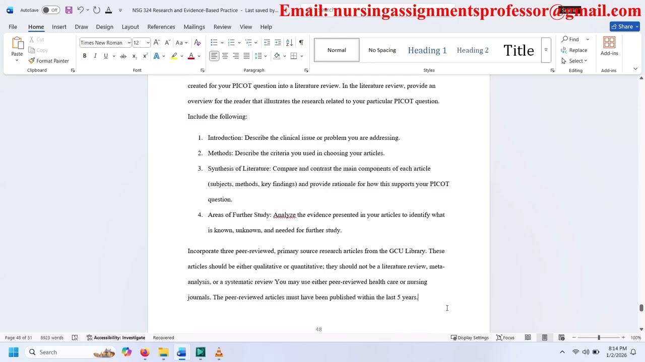 Literature Review - Final / NSG 324: Research and Evidence-Based Practice.