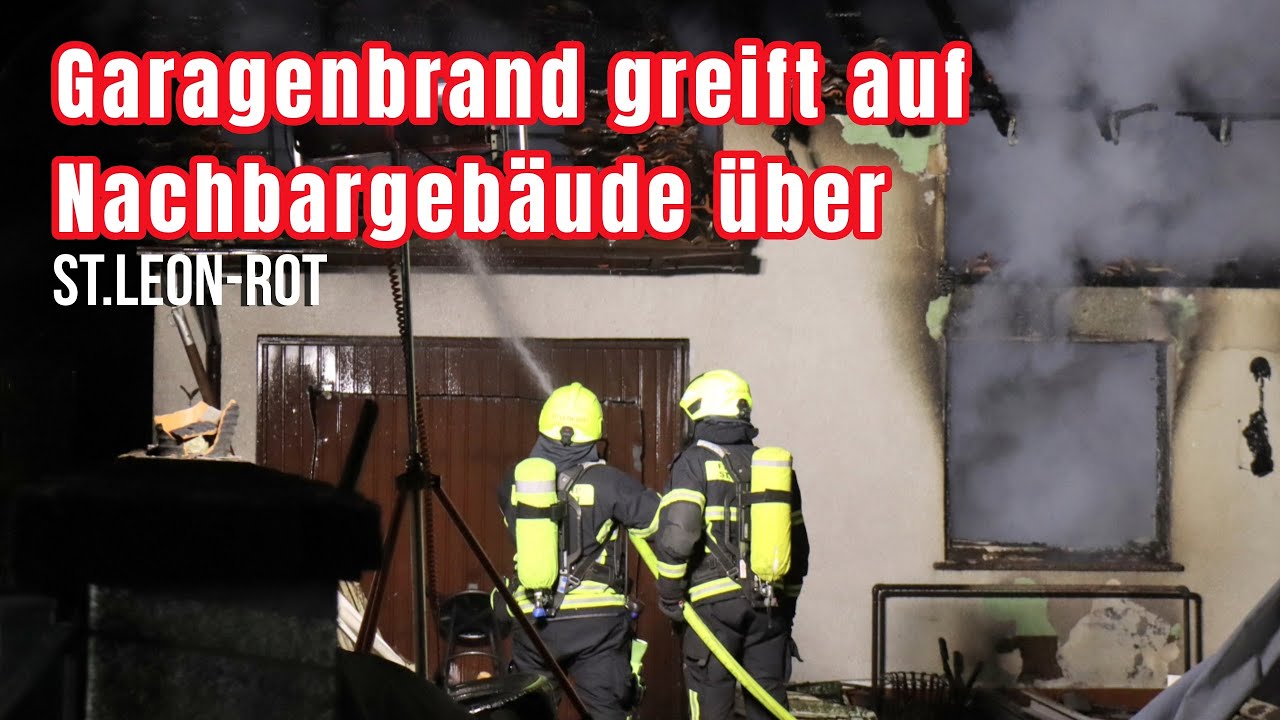 Garagenbrand in St.Leon-Rot  greift auf Nachbargebäude über – eine Person verletzt