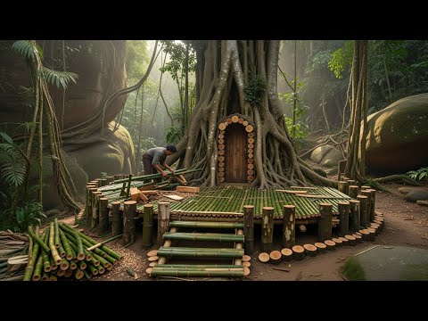 Built a Secret Tree House Inside Giant Roots | Living Inside a Tree Root | Secret Jungle House Built