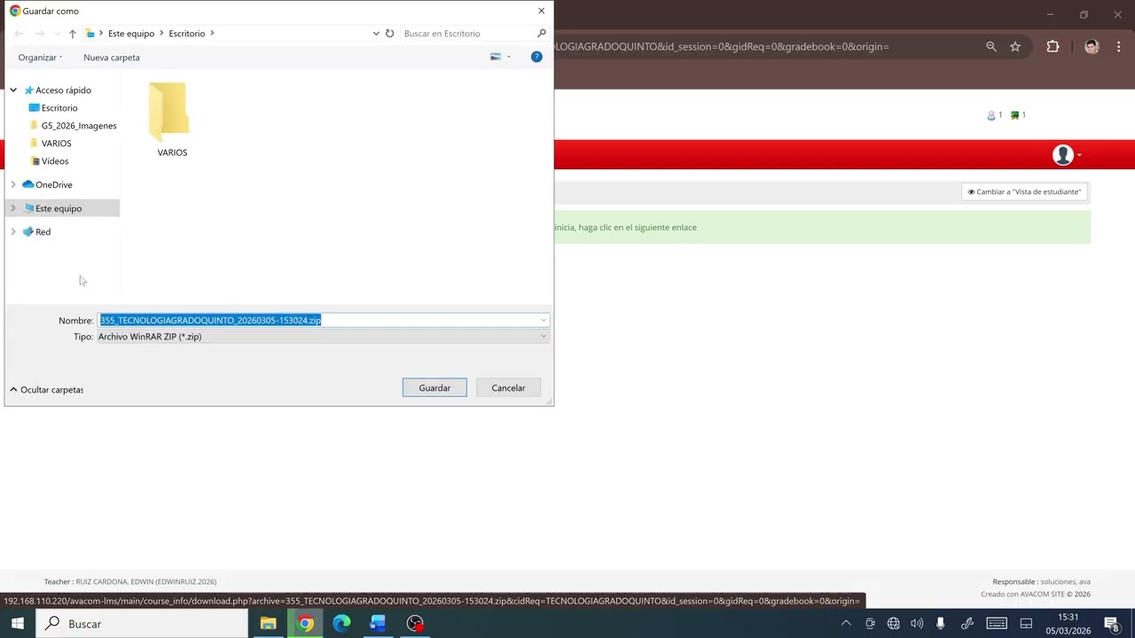 14 paso Cómo exportar un curso y crear una copia de seguridad en la Plataforma Avacom