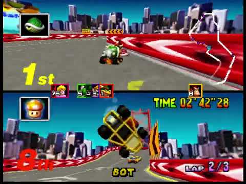 Mario kart 64 (Amped-up) 2.92 Player vs bot (Flower cup)
