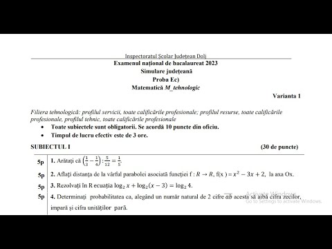 Simulare Dolj Bacalaureat 2023 - Tehnologic
