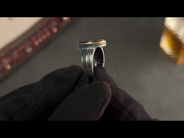 خاتم رجالي فضة بحجر عين النمر بتصميم كلاسيكي بسيط