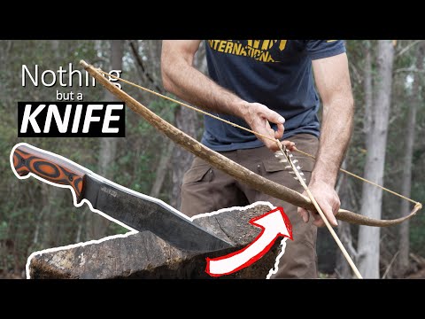 Making a Primitive BOW & ARROW using only a KNIFE!
