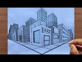How to Draw a Town in 2-Point Perspective: Step-by-step