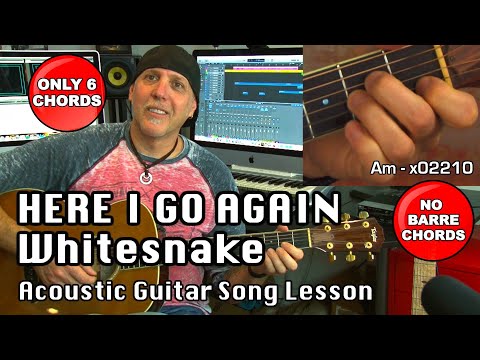 EZ Guitar Song Lesson Here I Go Again by Whitesnake - no BARRE Chords