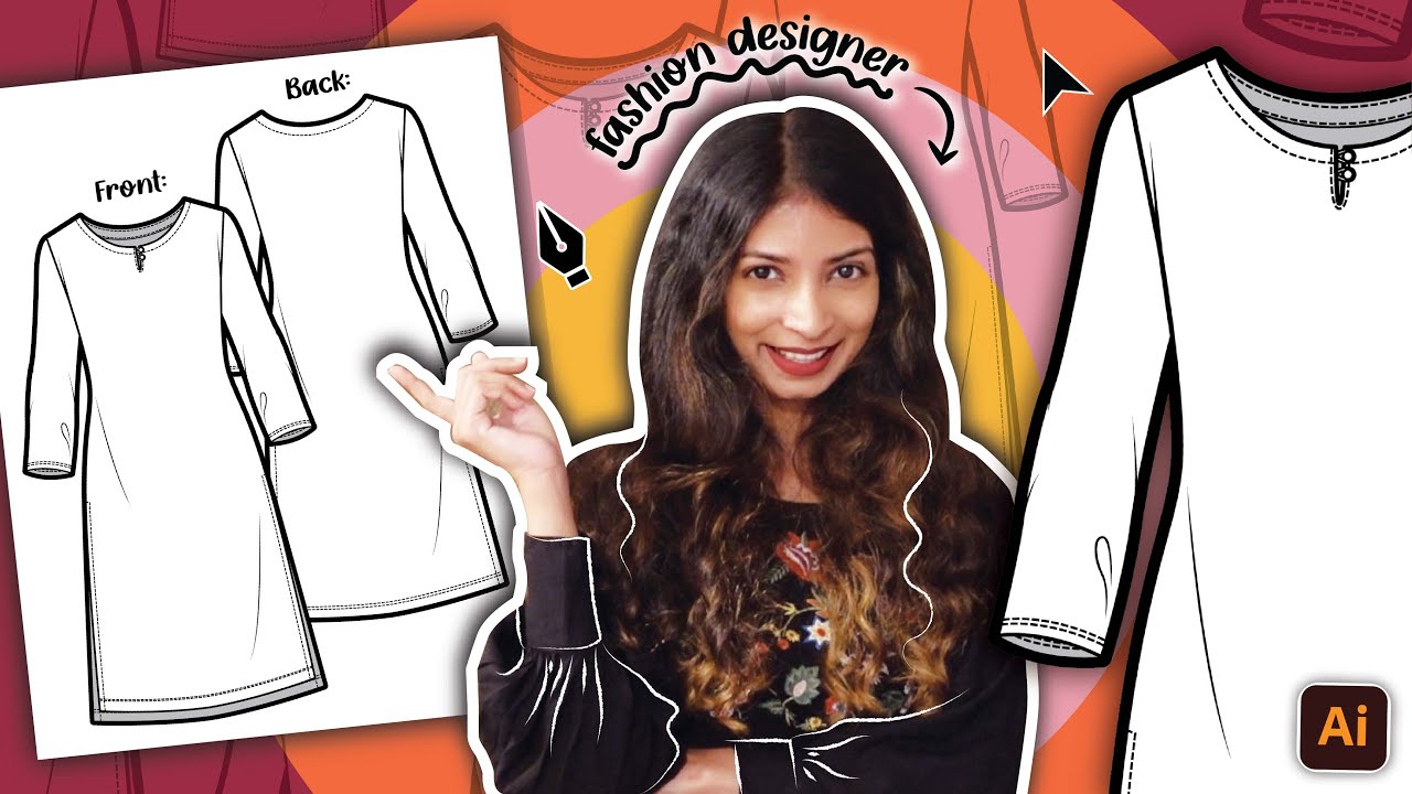 Fashion Designer teaches you to draw a Kurti's Flat Sketch: Easy Adobe Illustrator tutorial