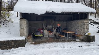 Camping in a Stone Shelter during a Big Snow Storm