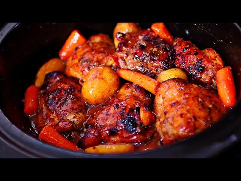 Slow Cooker Chicken Thighs and Vegetables in Honey Garlic Sauce
