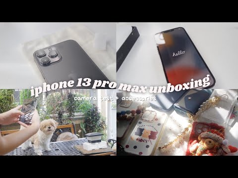 unboxing 📦 iphone 13 pro max 256 gb graphite  + cute accessories, android transfer, camera test 🐶🍎